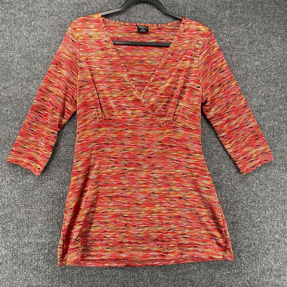 Tribal Y2K Top Womens M Multicolor Babydoll V-Neck Vintage 90s Boho Gypsy Hippie